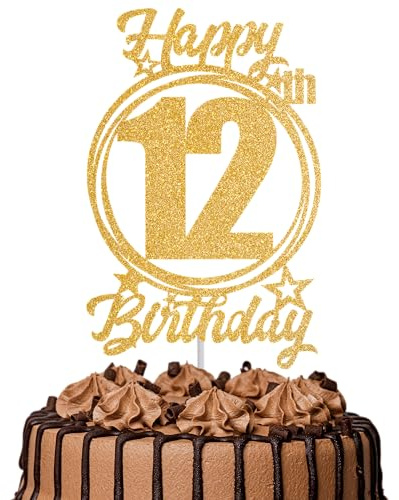 1Pc Happy 12th Birthday Cake Topper – Gold Glitter “Cheers to 12 Years” Decoration | 12 & Fabulous Cake Topper for Women Men | Birthday Party or Anniversary Cake Decor Supplies