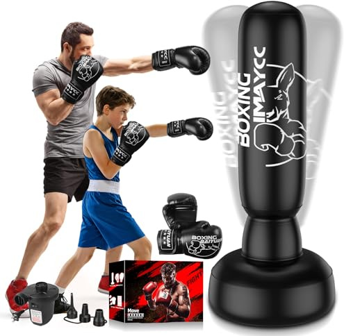 Boxsack Stehend Erwachsene, 2025 Upgrade verdickter 180cm PVC Boxsack für Anfänger (Männer & Frauen) - Inklusive Boxhandschuhe & Luftpumpe, Kickboxsäcke für Muay Thai, MMA, Boxtraining.