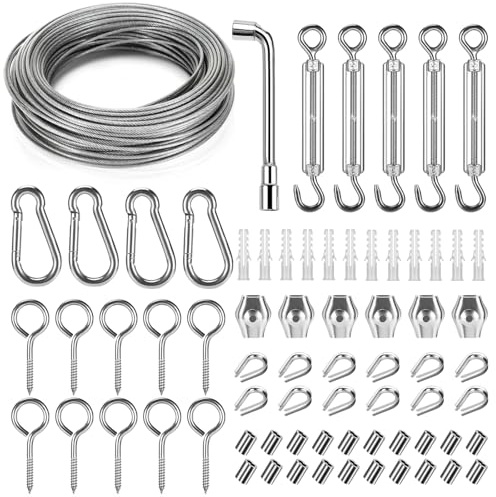 35M 2MM Drahtseil Edelstahl, 69Pcs 304 Stahlseil Kit, Stahlseil mit Ösen | Spannschlösser, Stahlseil Ummantelt & Zeltheringe für Kletterpflanzen, Wäscheleine, String Lichter, Zeltseil