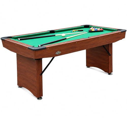 John West Zusammenklappbarer Pool Billardtisch 5ft Braun | Klappbare Beine, MDF-Spielfeld, Blaues Tuch, Inkl. Queues, Kugeln, Triangel, Kreide und Bürste