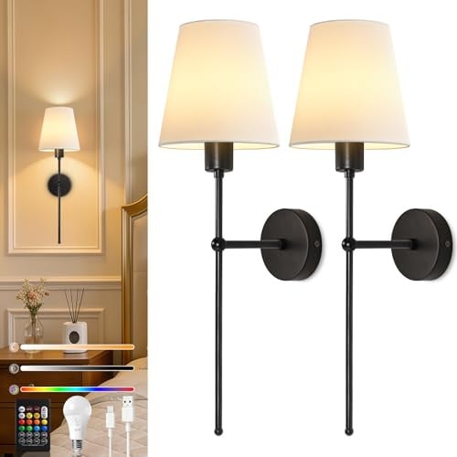 Ketom 2 Stück Wandleuchte Innen Akku, Wandlampe Innen LED Dimmbar, Schwarz