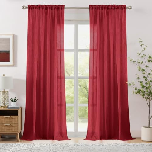 Melodieux Transparente Vorhänge, 228,6 cm lang, für Wohnzimmer, Schlafzimmer, Elegante Baumwoll-Leinen-Struktur, Fenstervorhänge, natürliche Stangentaschen, lichtfilternde Vorhänge, 132,1 x 228,6 cm
