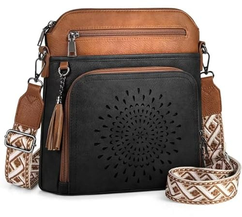 RAINSMORE Umhängetasche Damen Mittelgroß - Schultertasche mit Integrierter Geldbörse & Verstellbarem Breitem Gurt - PU-Leder Handtasche Crossbody Bag für Alltag, Reise & Büro