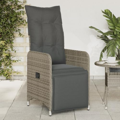 Fangmaliuyun Poly-Rattan Sessel verstellbar, grau, 54,5×58,5×92 cm, bis 110 kg, Balkon Terrasse Camping