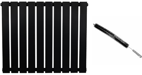 Flat Single Column Radiator 600mm x 700mm Modern Designer Single Panel Central Heating Heater Matt Black Carbon Steel Horizontal Radiator with Cleaning Brush, Brackets & Practical Fixing Kit Bundle