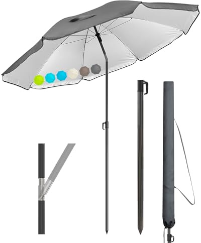 Menz Sonnenschirm Balkon 3-in-1 SET, Ø 160 cm, Anthrazit | UV50+ Strandschirm + Sonnenschirmhülle, Sonnenschirm Balkon, Gartenschirm, Strandschirm windfest stabil