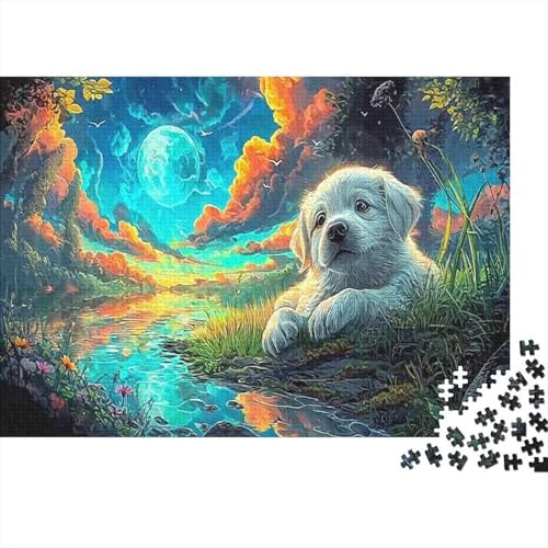 Puppy von Moonlit River at Dusk Jigsaw Puzzle 1000 Stück Haustiere Spaß Herausforderung Für Erwachsene Bildungsspielzeug 38x26cm/1000pcs