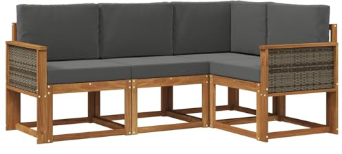 vidaXL Outdoor-Sofagarnitur 4 pcs Natur und Anthrazit Polyester, Garten, modernes Sofa für draußen, Elegante Lounge, strapazierfähige Möbel für Terrasse und Patio