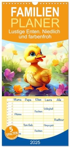 Familienplaner 2025 - Lustige Enten. Niedlich und farbenfroh mit 5 Spalten (Wandkalender, 21 cm x 45 cm), CALVENDO: Mit bunten Cartoon-Entchen durch das Jahr! (CALVENDO Tiere)