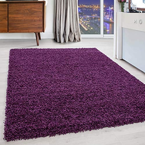 Carpettex Hochflor Teppich Wohnzimmer Shaggy Flokati Teppich Modern Einfarbig Kleiner 65 x 130 cm Flur Teppich Läufer Lila - Teppich Schlafzimmer Weich Flauschig Waschbar Küchenläufer