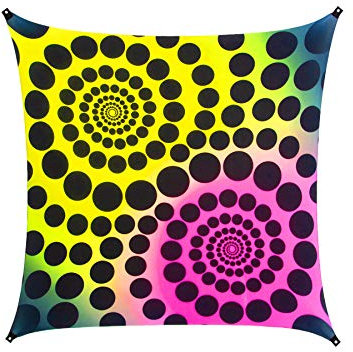 PSYWORK Schwarzlicht Segel Spandex | Goa Spirals Made of Dots | 3 x 3m | UV-aktiv | Leuchtend | Wandtuch Wandbehang Stoff Neon Deko Party Tuch Tapestry Poster PSY