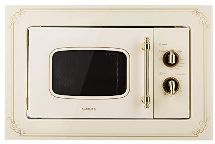 Klarstein Victoria 20 - microonde montabile, design retrò, 20 L, 800 W microone/1000 W griglia, 3 funzioni griglia/microonde combinate, Acciaio inox, Include telaio di montaggio, avorio