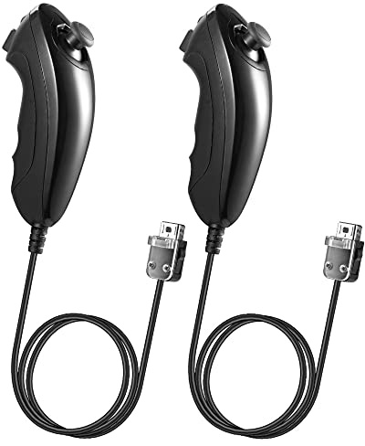 KIWITATA Paquete de 2 mandos Wii Nunchuck, mando a distancia con cable Nunchuk Joystick de repuesto para consola de videojuegos Wii Wii U, color negro