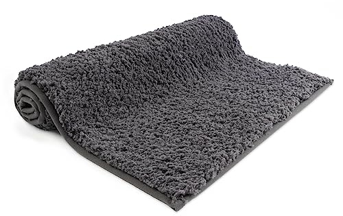 casa pura Badematte grau weicher, Flauschiger Badezimmerteppich in Shaggy Optik, Badvorleger rutschfest waschbar | Duschvorleger, Teppich Fußmatte für Badezimmer, Dusche 80x150 cm, Sky Soft