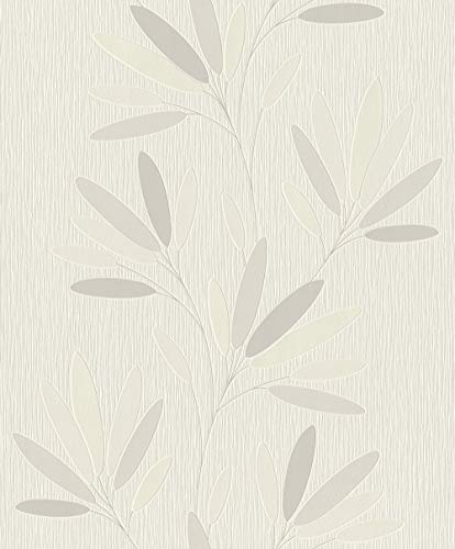 Rasch 808728 Papier peint intissé Motif floral Blanc/gris 10,05 m x 0,53 m