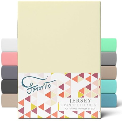 Favorito Jersey Spannbettlaken 90x200 cm Baumwolle Rundumgummi Kamille | Rundumgummi · Steghöhe 15–25 cm · Trocknergeeignet · 130 g/m² · 100% Baumwolle · 60°C waschbar · STANDARD 100 by OEKO-TEX