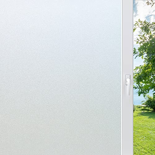 rabbitgoo Fensterfolie Milchglasfolie Blickdicht Sichtschutzfolie Matt 44,5x300cm mit Gitterdesign für Bad Büro Wohnzimmer Selbsthaftend Selbstklebend Scheibenfolie UV Schutz Blickschutz Sichtschutz