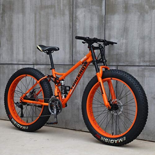 Wind Greeting 26 Mountain Bikes,Adult Fat Tire Mountain Trail Bike,21 Speed Bicycle,High-carbon Steel Frame Dual Full Suspension Dual Disc Brake (Orange)
