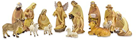 Riffelmacher 78079 - Moderne Krippen-Figuren, 15 Stück im Set, Größe je Figur 12 - 15 cm, Holz-Look, Weihnachtskrippe, Stall, Dekoration, Weihnachten, Advent