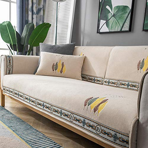Homeen Sofa überzug,sofaüberwurf,Küchen-/Lounge-Sofa-Schutzhülle, 1/2/3/4 Sitzer Bestickte Couchabdeckung, universelle rutschfeste Sofakissenhülle-Beige_70 * 180 cm