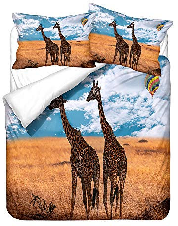 Hiser Bettwäsche-Set 3 Teilig - 3D Afrika Giraffe Tier Bedrucktes Bettwäsche Set - Mikrofaser Bettbezug und Kissenbezug - Erwachsene Kinder Bettwäsche-Set (Afrika Giraffe,135x200cm)