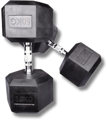 Exersci Hex Dumbbells Rubber Encased Dumbbell Pairs 2.5kg - 50kg (50)
