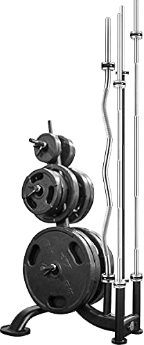 SHAPE FIT CORE Weight Plate Storage Rack with Olympic Bar Holders 660 LBS Capacity, Standard Dumbbell Barbell Plate Rack 1.1 Inch(28mm) Diameter Hole