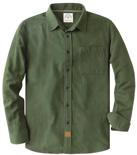 Dubinik® Chemise Flanelle Homme Bouton Chemise Homme Manches Longues Chemise Coton Casual Carreaux Chaude Vert foncé XL