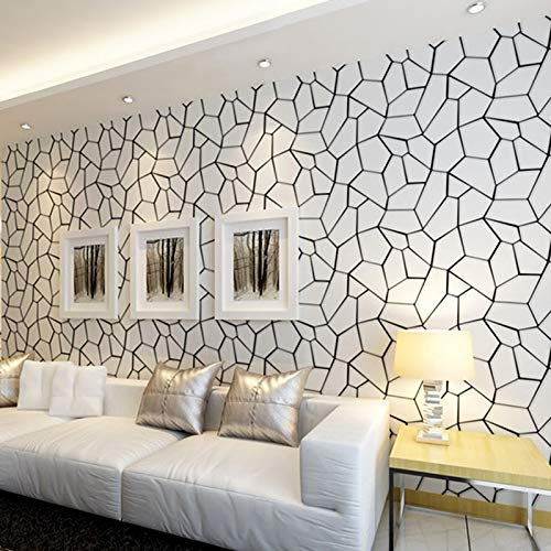 WENYOG Wall Paper Black White Geometric Pattern Non-woven Wallpaper Modern Art Design Living Room TV Background Wallpaper For Bedroom Walls 3D Furniture Sticker (Color : Black and White 10mx53cm)