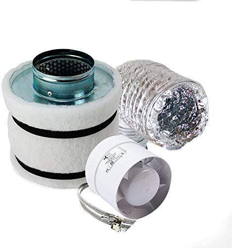 HYDROPLANETE - Kit di ventilazione 125 mm per camera di coltivazione con estrattore 190 m³/h e filtro a carbone attivo
