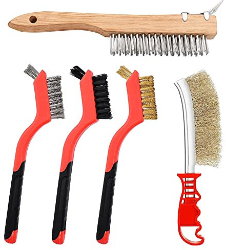 Drahtbürste Drahtbürsten Set 5 Pack, Stahlbürste Edelstahl Holzgriff, Messingbürste, Nylonbürste, Drahtbürste Klein, Für Rostentfernung, Lackentferner, Die Reinigung Schweißschlacken