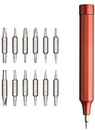 Hoto24 In 1 Präzisionsschraubendreher, 24-In-1 Multi-Bit-Schraubendreher Mini-Handschraubendreher Mit Magnetischen 12 Doppelseitigen S2-Stahlbits, Für Telefon/Brille/Uhren/Laptop (Rot)