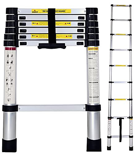 Escalera Telescópica de Aluminio Extensible y Plegable | Compacta, Ligera, Portátil y Antideslizante | Ideal para Uso Doméstico, Profesional, Reformas, Jardín, Taller, Alturas y Almacenamiento