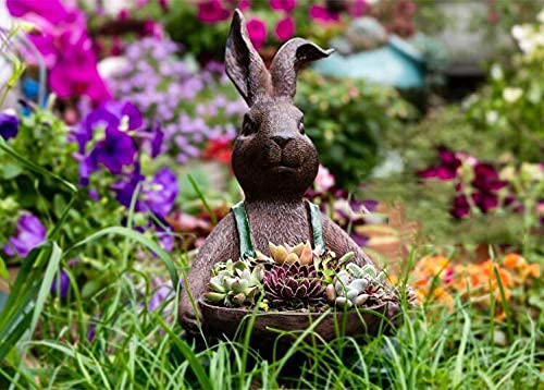 NICETOW Esculturas de jardim Exterior Resina de jardim ao ar Livre Coelho de Grande diâmetro Animal Carnuda Vaso de Flores Enfeites Pátio Parque Villa Escultura Decoração Artesanato Arte (Cor: Estil