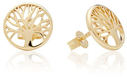 NKlaus Paar 10,6mm Baum des Lebens Ohrstecker 585 Gelb Gold Weltenbaum glanz Ohrringe 13116