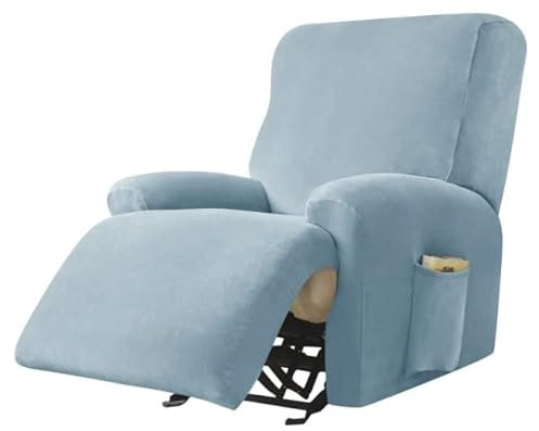 AQIGR Relaxsessel Bezug Stretch Samt Stretchhusse für Relaxsessel Sesselbezug 4-teiliges Set Elastischer Antirutsch Husse für Fernsehsessel Liege Sessel (Color : Dust Blue)