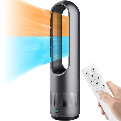 YHY123 Ventilateur Refroidisseuret Chauffage sans Pales - Ventilateur Colonne avec Télécommande, Oscillant à 80°,Silencieux, Air Purifier, 3 Réglages de Chauffage + Mode Refroidissement 8 Vitesses
