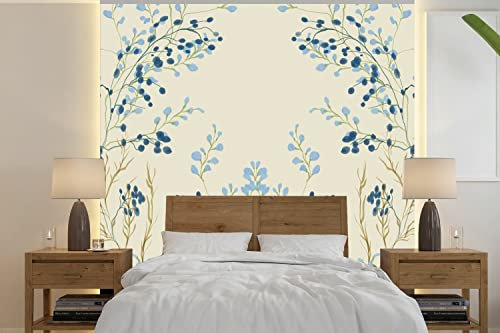 MuchoWow Papier peint Bleu - Beige - Pastel - Feuilles Papier peint photo 350x350 cm Papier peint imprimé