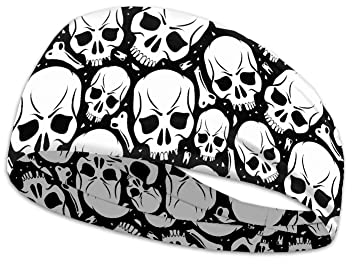Kuiaobaty Bandana für Männer, Totenkopf, Leichtathletik, Stirnbänder für Erwachsene, Frauen, Schwarz – passend für Yoga, Radfahren, Basketball, Fitness, Totenköpfe, Schweißband, Gothic-Haarband