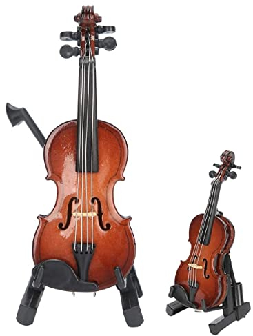 Mini Violine Modell Lindenholz Miniatur Violine Spielzeug Nachahmung Musikinstrument Handwerk mit Ständer und Koffer Heimdekoration für Bürodekoration Geburtstag