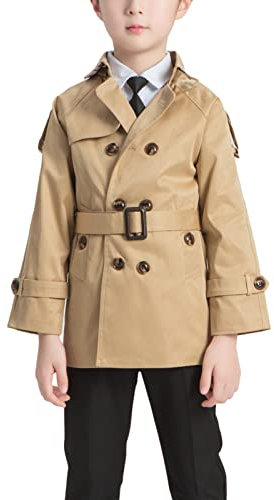 amropi Bambini e Ragazzi Trench Cappotto con Cintura Giacca a Vento Cappotti Cachi,9-10 Anni