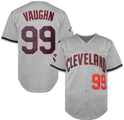 TKJPYWYH Herren Ricky Vaughn 99 Movie Baseballtrikot, 90er Jahre Hip-Hop-Kleidung, genäht, Sport-Fan-Shirt, Jersey, Marineblau, Grau, Weiß, 99 Grau