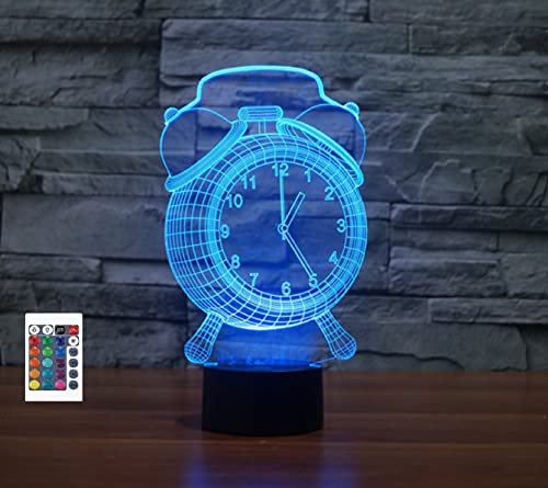 SUPERRUIDALONG 3D-Uhr, Fernbedienung, 16 Farben, Nachtlichter, Illusion, Acryl, LED-Tisch, Nachttischlampe, Kinderzimmer, Schreibtisch, Dekoration, Geburtstagsgeschenke, Spielzeug für Kinder