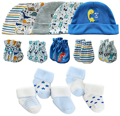 MAMIMAKA Baby Caps Handschuhe und dicke warme Socken Baumwolle Neugeborene Essentials Zubehör (Hüte+Handschuhe+Terry Socken),0-6 Monate