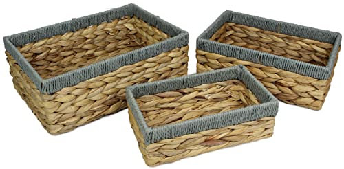 Rechteckige Wasserhyazinthe Kleine Körbe Aufbewahrungskorb Natürliche Weidenkorbregale Offene Geschenkbox Kleines Mini-Tablett Kosmetik-Organizer (3er-Set, 1 x Korb)