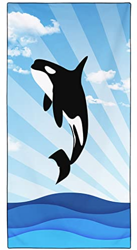 Violetpos Schnell Trocknende und Leichte Strand Handtücher Strandtuch groß 90x180 cm Schnelltrocknendes Mikrofaser Bedrucktes mit Delfine Killerwale Ozeane