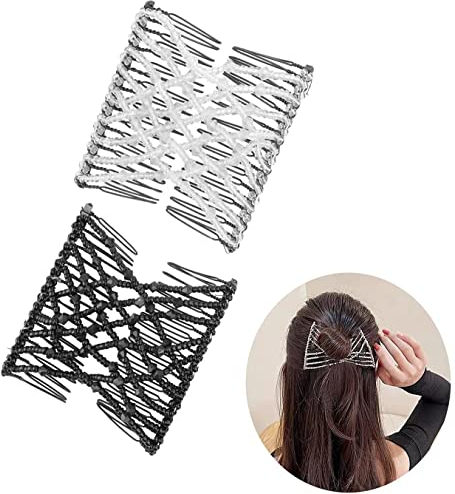 YANGWEN Magische Haarkämme,2Pcs Damen Haarspange Kristall Perlen Haarspangen,Elastische Perlen Doppelkamm Dekorative Dehnbare Haarkamm Clip für Frauen Damen Mädchen DIY Haar Styling Zubehör