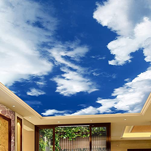 BOEERLCNL PVC auto-adhésif 3d plafond papier peint créatif bleu ciel blanc nuage salon chambre toit sticker mural murale