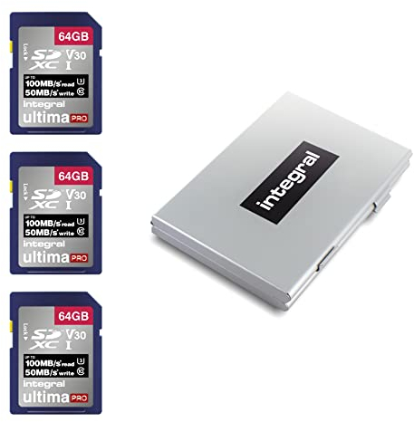 Integral 64GB SD Card 4K Ultra-HD Video Premium High Speed Memory Card SDXC Up to 100MB/s SDXC V30 UHS-I U3 Class 10 SD Memory Card Triple Pack