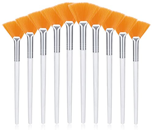 10 Pieces Mask Brushes Fan Shaped Brushes Soft Facial Applicator Brush Face Makeup Brush with Clear Plastic Handle for Mud Mask Cream